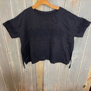 Issey Miyake Women’s Short Sleeve Embroidered Boxy Top - Black